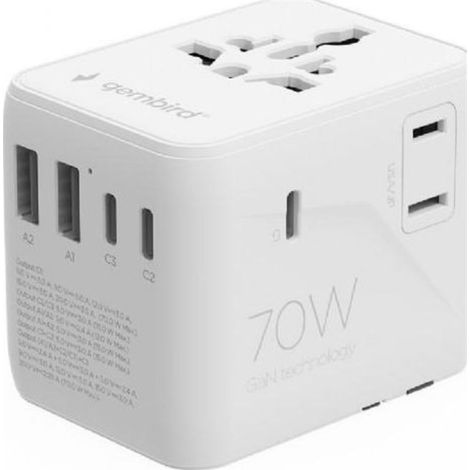 Adaptador de corriente de viaje 70w/blanco tpa-2a3c70-01-w gembird