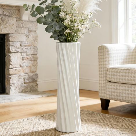 Vase de sol en céramique blanc, 60 cm, grand vase pour fleurs, vases décoratifs pour salon, bureau et chambre à coucher, design moderne, vase en céramique simple (1/5)