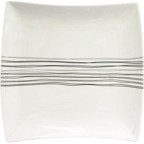 Lot de 6 Assiettes à Dessert Carrées "Lignes" 20cm Blanc (1/2)