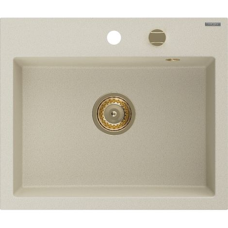 Mexen Oscar évier en granit 1 bac 580 x 490 mm, beige, siphon doré - 6519581000-69-G (1/5)