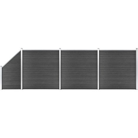 Zaunelement Set WPC 619x(105-186) cm Schwarz
