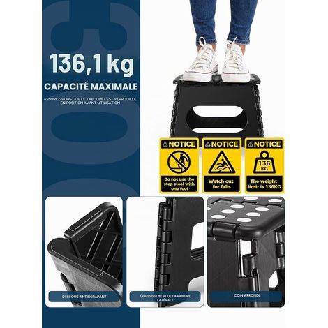 Folding Stool 27 cm Black Folding Step Stool 150kg Capacity Folding Stool Lightweight Compact for Kitchen, Bathroom, Gardening (1/4)