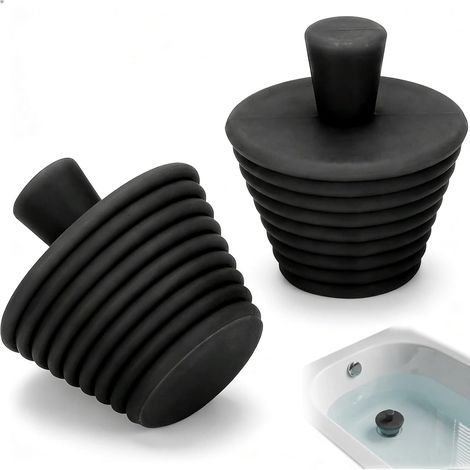 Lot de 2 Bouchons universels en Silicone pour évier de Cuisine, Baignoire, lavabo et Bidet - Noir (1/5)