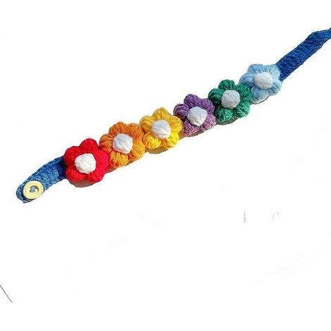 Collier fleuri 3D laine fait main pour animaux : accessoire cou doux ajustable 20-30cm 6 fleurs chats chatons petits chiens série arc-en-ciel (1/5)