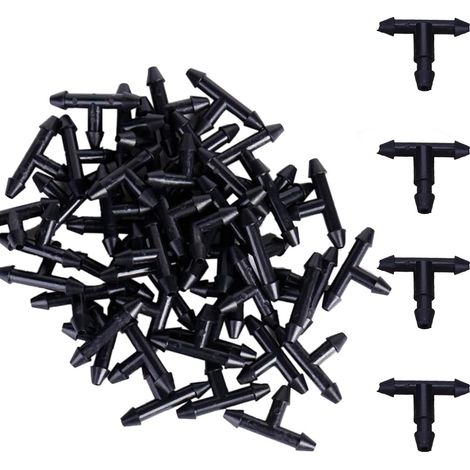Lot de 100 raccords en T pour système d'irrigation goutte à goutte - 3/5 mm - Noir (1/5)