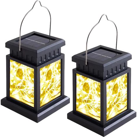 Lot de 2 lanternes solaires de jardin - Lampe solaire suspendue avec LED blanc chaud - Pour l'extérieur (1/5)