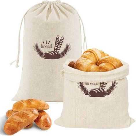 Sacs à pain en lin, lot de 2, 30 x 38 cm, sacs à pain réutilisables avec cordon de serrage, pour conserver le pain frais, en coton et lin, pour le pain, les fruits et les légumes (1/5)