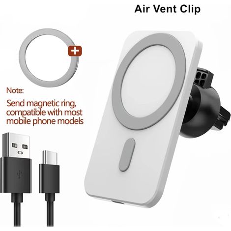 Chargeur de voiture magnétique sans fil pour iPhone 12-15 Pro Max, mini support de téléphone pour grille d'aération, charge rapide (1/5)