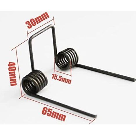 Ressort de torsion double. diamètre du fil 2.5 mm. diamètre extérieur 15.5 mm. longueur des pattes 65 mm. 5 spires (1/4)