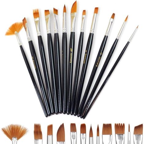 Ensemble de pinceaux pour peinture gouache et acrylique, ensemble professionnel pour artistes, poils en nylon, pinceaux pour aquarelle et peinture à l'huile, 12 pièces (1/3)