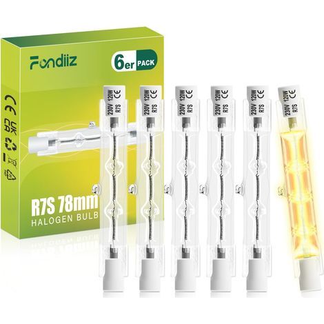Pack of 6 R7s Bulbs, Dimmable 0-100%, 120w Halogen, Warm White 2800k, For Outdoor Floodlights (1/5)