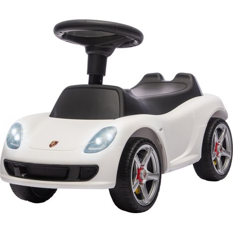 Voiture électrique Porsche pour enfants de 18 à 36 mois, avec klaxon, phares et bruit de moteur, blanche. (1/5)