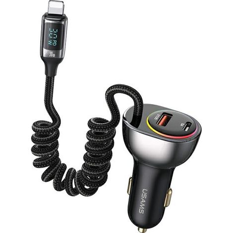 Chargeur de voiture USB/USB-C 60 W USAMS PD à charge rapide, noir