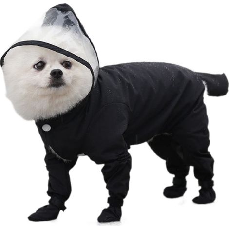Imperméable complet avec pattes pour animaux de compagnie, noir, compatible avec chats et chiens, taille L (1/4)