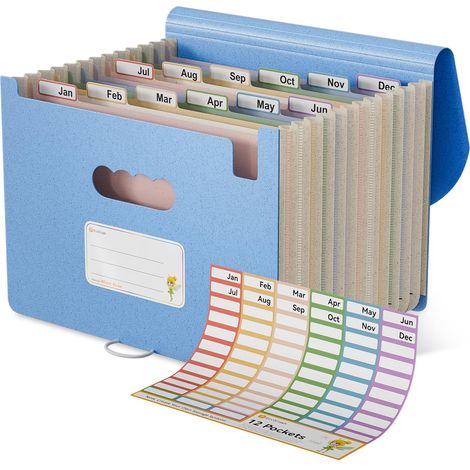 Trieur 12 Compartiments A4, Rangement Papier Administratif Organiseur de Dossiers Accordéon en Paille de Blé, Classeur Range Document, Sans BPA, Retour à la Nature, Bleu Professionnel (1/5)