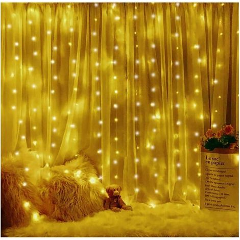 Rideau Lumineux, 3M3M Guirlande Lumineuse LED, 8 Modes d'Eclairage Blanc Chaud, Decoration de Fenêtre, Noël, Mariage, Anniversaire, Maison, Patio,Rideau Lumineux Led (1/5)
