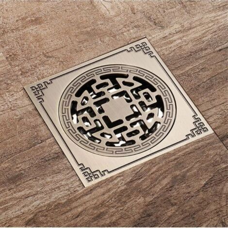Drain de douche Carre, Laiton Drainage de douche 10x10 Caniveau de douche Salle de Bains Anti-Odeur Drain de douche Antique (1/5)