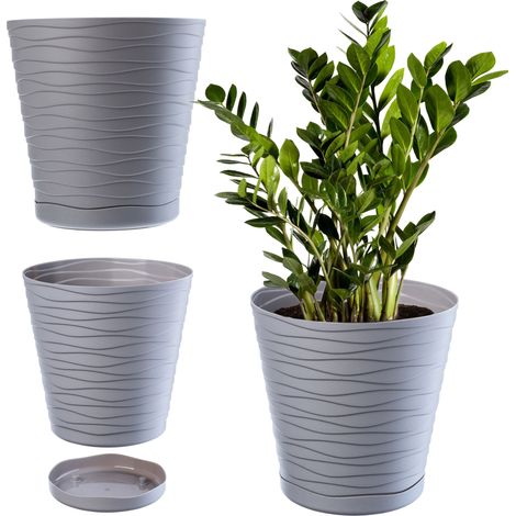 KADAX Blumentopf mit Untersetzer, aus Kunststoff, rund, 11 cm, Grau