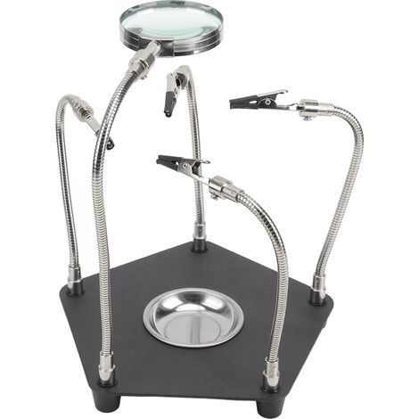 Support soudure établi électronique avec main d aide loupe et pinces crocodiles acier alliage (1/5)