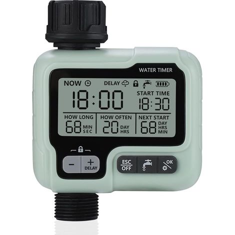 Temporizador de riego automático Johgee, controlador de riego por goteo, resistente al agua y para uso en exteriores, múltiples modos, riego para jardín, granja, césped y flores. (1/5)