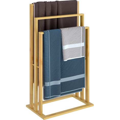 CASARIA® 3 Tier Freestanding Wooden Bamboo Towel Rack 82x40x24cm Bathroom Towel Bar Stand & Clothes Drying Airer Modern Sturdy Organiser No Drilling 1x (1/5)