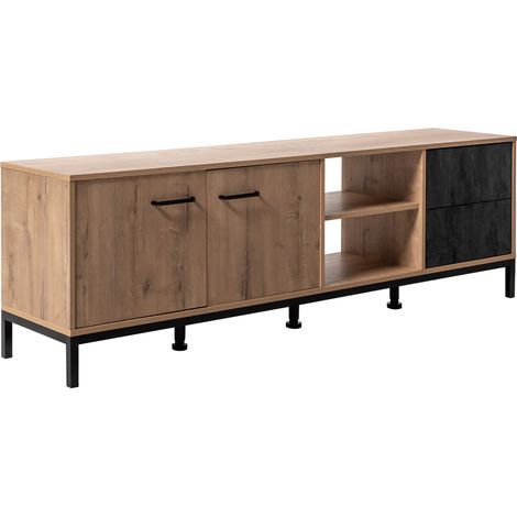 Meuble TV Buffet coloris chêne doré/effet marbre - Longueur 180 x Profondeur 40 x Hauteur 50 cm (1/5)