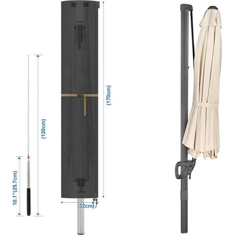 Housse Parasol avec Tige, Robuste Tissu Oxford Housse de Protection Droit de 3m 4m 5m, Grande Outdoor Couverture pour Parasol Déporté, 240x57/57cm (1/5)