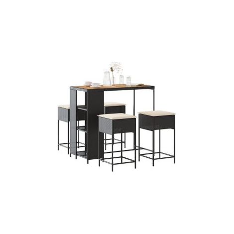 Ensemble de bar de jardin 5 pcs avec coussins noir poly rotin (1/5)