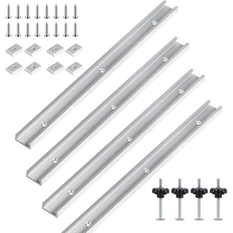 4 Stück 400mm T nut Schiene, T-Track Gleitschiene mit Schrauben, Aluminiumlegierung Gehrungsschiene Set für Holzbearbeitung, Enthält 4 M8 Griff, 4 M6 und 4 M8 Gleitblock(Silber) (1/5)