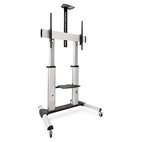 TOOQ FS20300M-B - Soporte de Suelo de Aluminio con Ruedas PARTENÓN para Pantallas 60"-100", Color Plata (1/5)