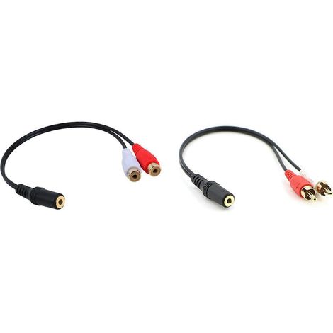 Adaptateur répartiteur audio stéréo avec deux prises femelles 3,5 mm et deux prises RCA pour câble audio stéréo auxiliaire. (1/5)