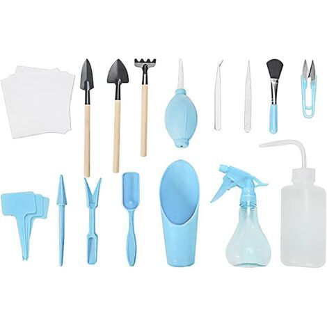16 Kit d'outils de jardinage miniatures, mini outils de jardinage portables pour plantes succulentes, adapté aux plantes d'intérieur et d'extérieur (bleu) (1/4)