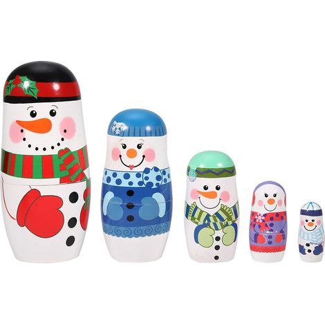 Poupées Matryoshka en bois peintes à la main, 5 pièces, ensemble de nidification russe, décoration de la maison (grand bonhomme de neige)