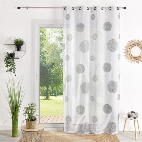 Homemaison – Voilage étamine brodé ronds mêlés 140x240 cm – 100% polyester – Œillets métal canon de fusil – Élégance moderne pour intérieur