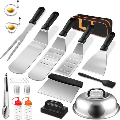 23 accesorios para barbacoa, de acero inoxidable, resistentes a la corrosión, con bolsa de transporte, para cocinar en interiores y exteriores. (1/5)