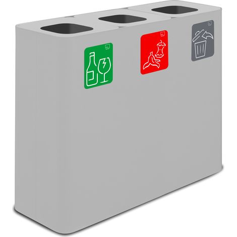 Pattumiera Sistema di Raccolta Rifiuti 90x30xh80 cm In Acciaio Verniciato 3 Scomparti Bianco (1/2)