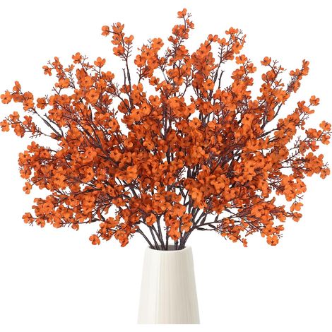Lot de 10 fleurs artificielles d'automne gypsophile artificielles en soie séchées pour décoration d'automne pour vase, mariage, fête, table (1/4)