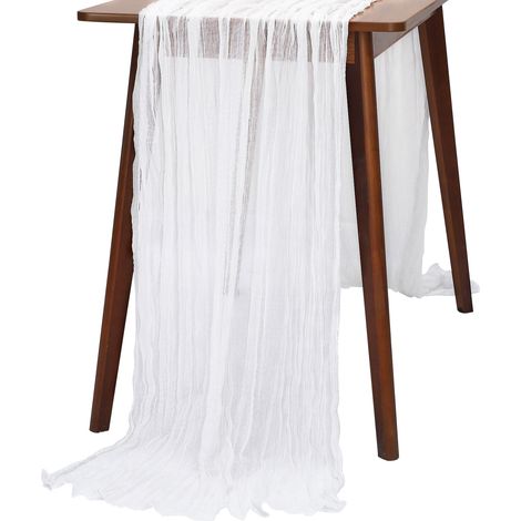 Mantel decorativo [Lino puro] Blanco, plisado, 300 cm, para bodas, baby showers, fiestas (1/5)
