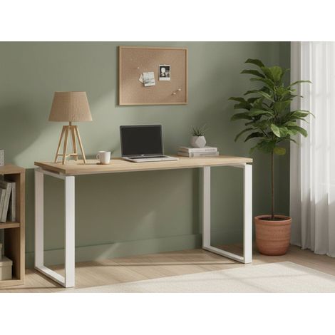 Dmora - Schreibtisch Arignano, Mehrzweckschreibtisch, Bürotisch für PC, Eckschreibtisch, 150x60 h76 cm, Eiche und Weiß (1/5)