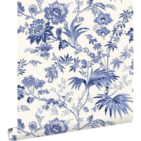 papier peint fleurs vintage bleu indigo - ESTAhome (1/5)