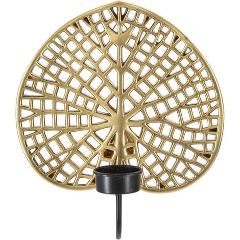 Porta candele da muro Lotus in resina e ferro oro e nero