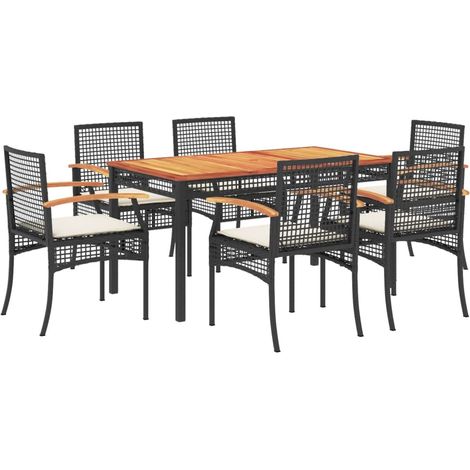 Maison Exclusive - 7-tlg. Garten-Essgruppe mit Kissen Schwarz Pol