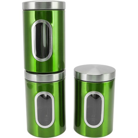 Bocaux de conservation alimentaire en acier inoxydable, réutilisables, pratiques, compacts et résistants, pour la cuisine, verts, lot de 3 (1/5)