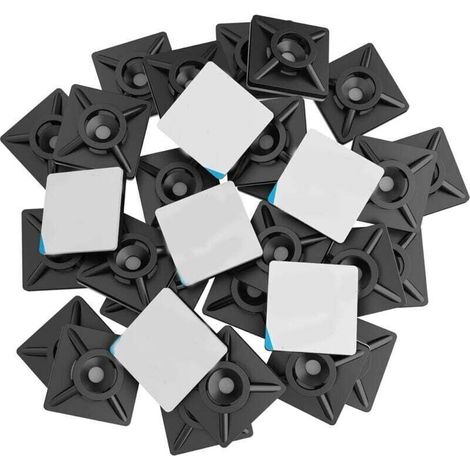 100 Pièces Embases Adhesive pour Attache de Cable, 20mm x 20 mm, Noir, Serre-Câbles Auto Adhésif, Support de Serre Câble Plastique, Embase pour Collier de Serrage (1/4)