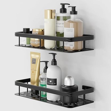 Étagère de douche adhésive, rangement de douche noir pour l'intérieur de la douche, étagère de rangement sans perçage pour salle de bain, décoration intérieure (1/3)