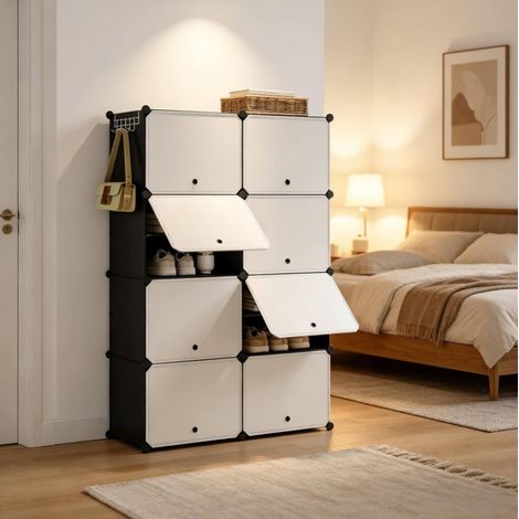 Schuhschrank mit 8 Fächern 94 cm Schwarz Metall OKMYHOME (1/5)