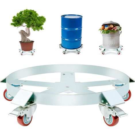 Chariot à Fût 208,2 L, Capacité 567 kg, Diable pour Baril avec Châssis en Acier et 5 Roulettes Pivotantes, Manutention en Entrepôt (1/5)