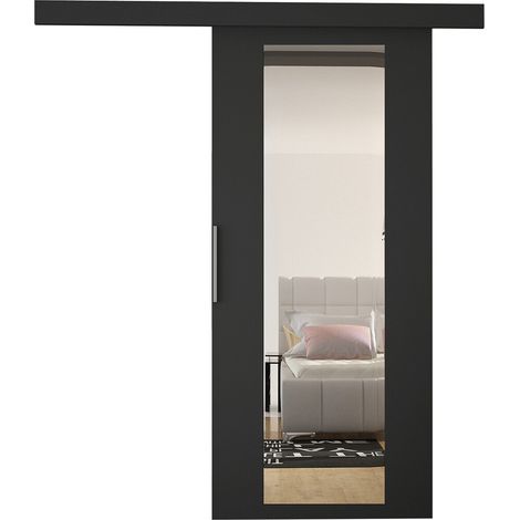 Mobilier1 – Porte coulissante noire 204x86 cm – Stratifié et aluminium – Mécanisme silencieux avec amortisseurs – Système Laguna (1/3)