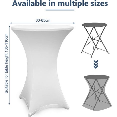 Randaco Lot de 5 housses pour tables hautes stretch blanc – housse élastique pour tables de bistrot Ø 60–65 × 110 cm avec 4 pattes