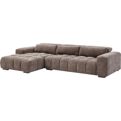 Canapé d'angle gauche en tissu texturé taupe LOPONZA (1/4)
